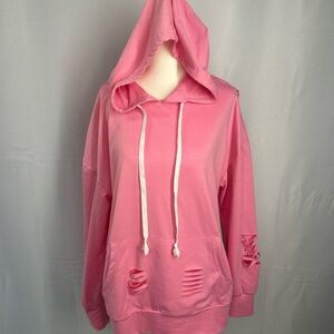 Pink Distressed Hoodie